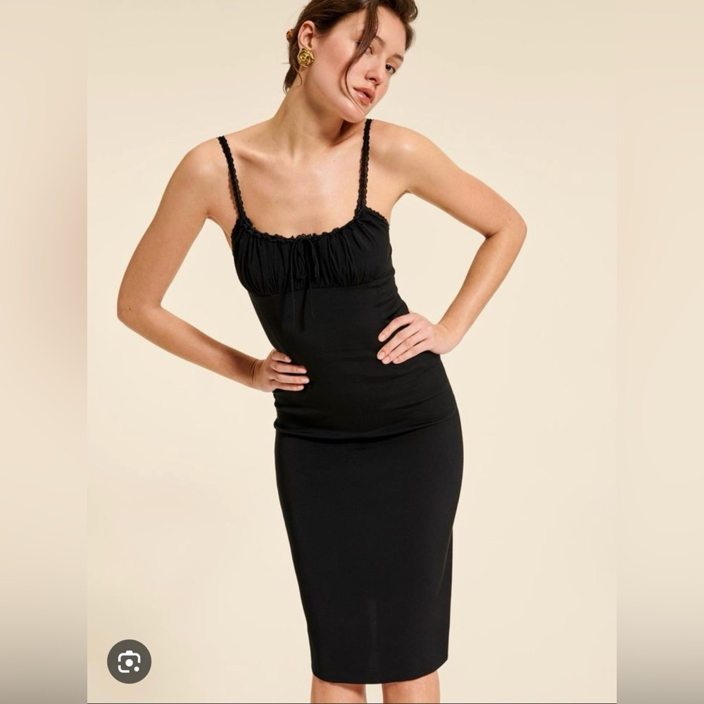 Rouje Black Lace-Trimmed Ivana Midi Dress